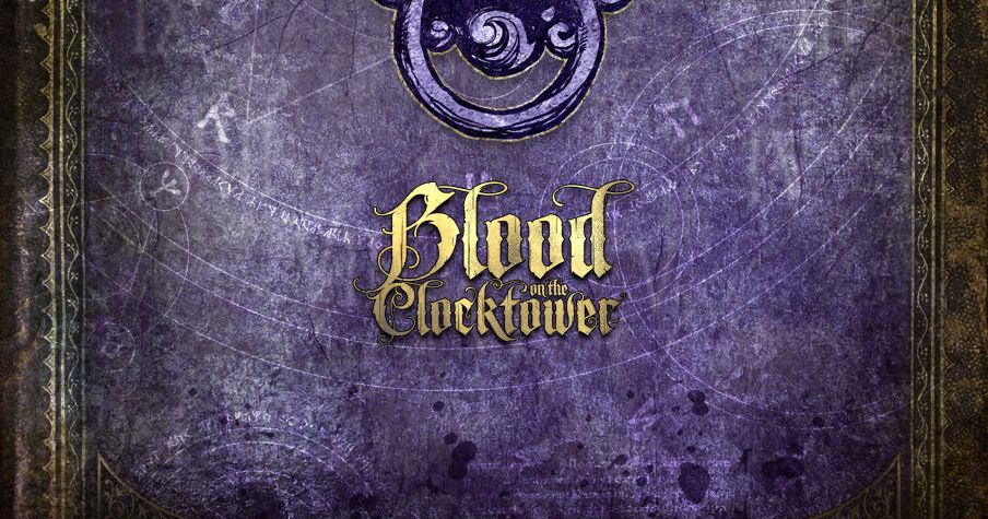 Box art for Blood on the Clocktower showing an ornate grimoire and clocktower silhouette against a night sky