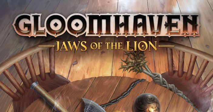 Box art for Gloomhaven: Jaws of the Lion showing two armored adventurers charging into battle